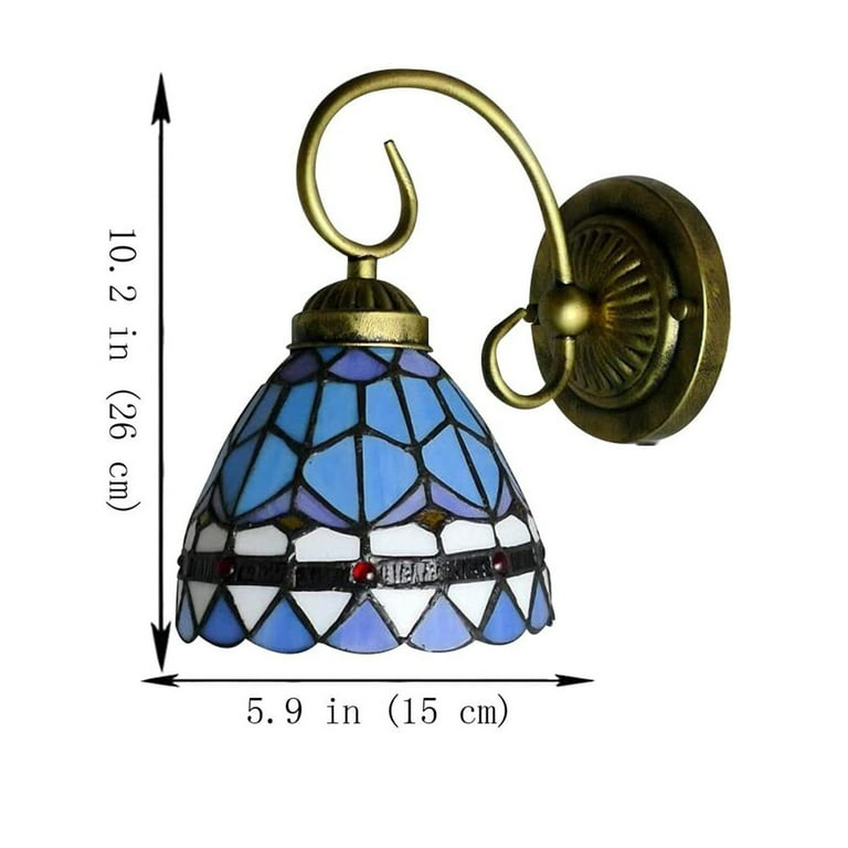Kiven Battery Operated Wall Sconces Tiffany Style Wall Lights with Rechargeable LED bulb and Glass Shade Dimmable Timing 1 Light