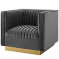 thumbnail image 3 of Tufted Armchair Accent Chair, Set of 2, Velvet, Grey Gray, Modern Contemporary Urban Design, Living Lounge Room Hotel Lobby Hospitality, 3 of 4