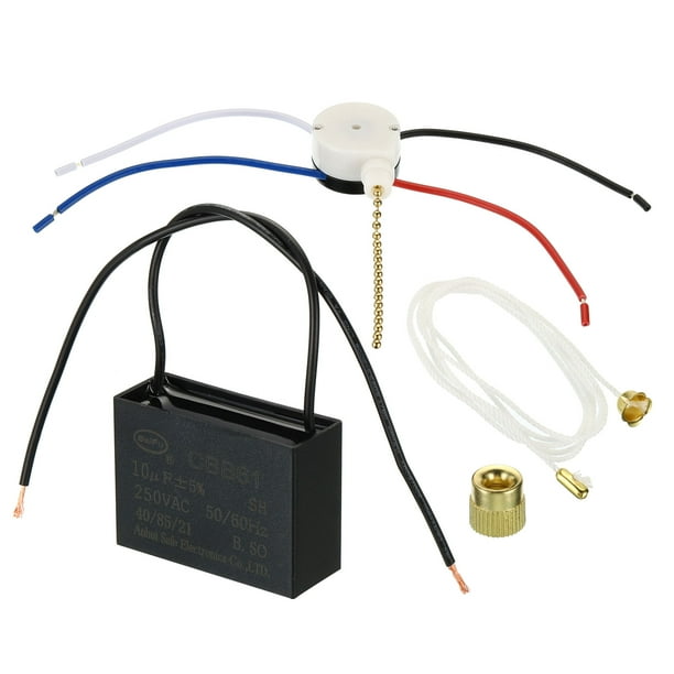Capacitor de ventilador de techo CBB61, 1 set 10uF 250VAC 2 cables con interruptor de ventilador de 3 velocidades