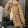 thumbnail image 6 of Women's Puffer Jacket for Winter Plus Size Casual Colored Long-Sleeved Hooded Jacket Hooded Puffer Jacket(Khaki 2XL), 6 of 8