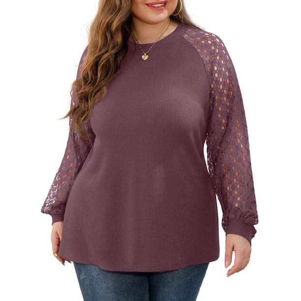 Full Size Casual Waffle Knit Long Sleeve T-Shirt Plus Size