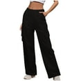 thumbnail image 3 of PuLe Womens Cargo Sweatpants High Waisted Drawstring Baggy Fleece Joggers Pants Straight Leg Casual Sweatpants with Pockets, 3 of 8