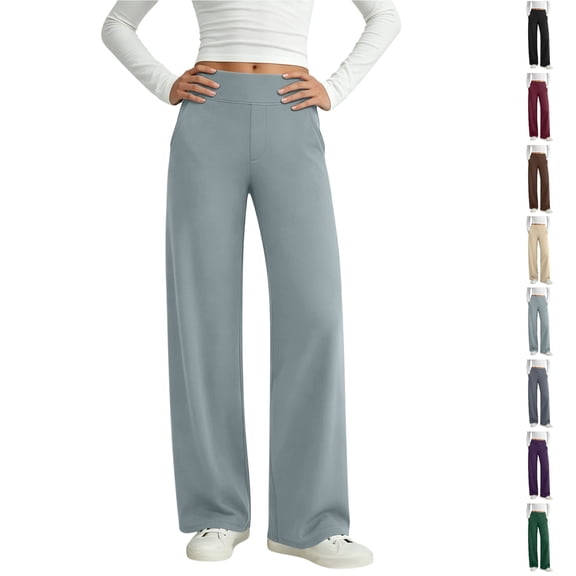 Women's High Waist Wide Leg Dress Pants, Ghalytn Pull-On Stretch Casual Office Pants with Side Pockets