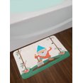 thumbnail image 2 of Gnome Bath Mat, Funny Character in the Garden with Wooden Floral String Ornamental Design Print, Plush Bathroom Decor Mat with Non Slip Backing, 29.5" X 17.5", Coral Jade Green, by Ambesonne, 2 of 2