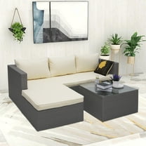 Abble 3pcs Patio Furniture Set Outddor Wicker Sectional Set Conversation Sofa Set with Cushions-Gray