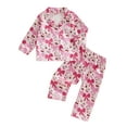 thumbnail image 2 of Musuos Little Girl Fall Satin Pajama Set, 1-5 Years Bow Print Long Sleeve Button Down Shirt Elastic Waist Pants Toddler Lounge Outfit, 2 of 10