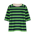 thumbnail image 2 of Oversized Stripe T Shirt for Women 3/4 Sleeve Crewneck Loose Fit Summer Casual Tee Tops Green,XL, 2 of 4