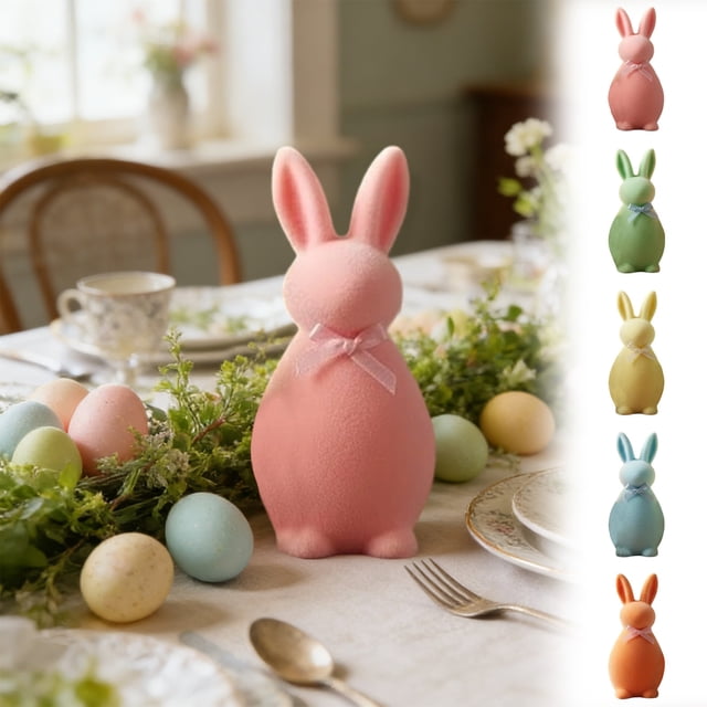 Adorno de escritorio de figuritas de conejo de Pascua – Decoración de conejo de espuma azul rosa naranja verde amarillo, decoración de Pascua de mesa de 3,94 pulgadas, acento interior exterior para