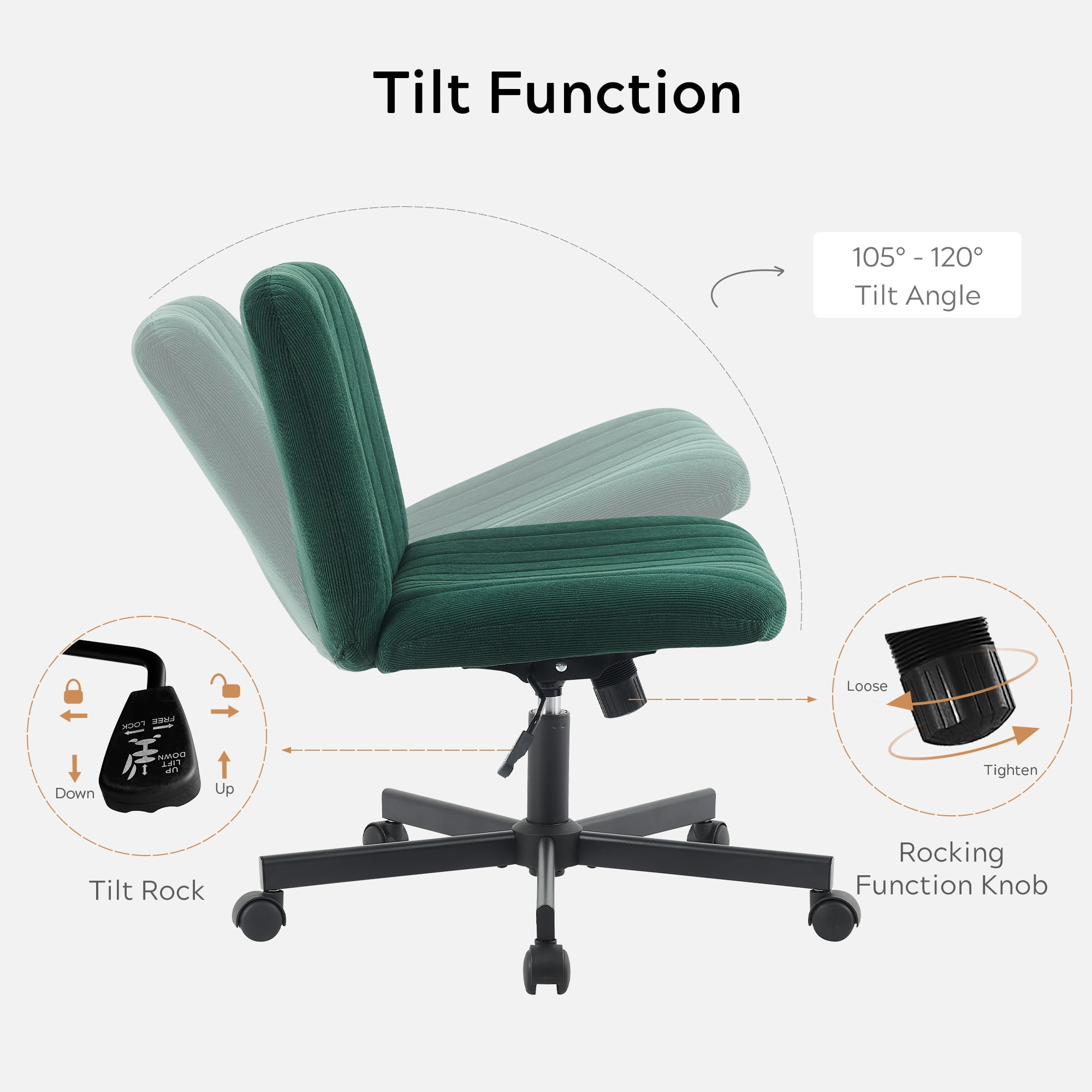 EYYTHUNG Wide Seat Crossleg Chair with Wheels, Velvet Home Office Computer Desk Chair, Swivel Side Vanity Chair Green for Girl, Dark Green