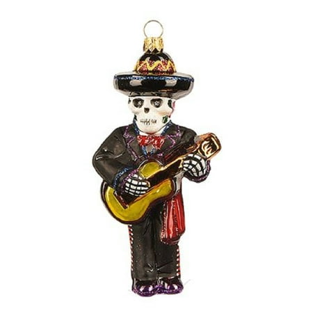 Guitar Christmas Tree Ornament - Day Of The Dead Musician Playing Guitar Polish Glass Christmas Tree Ornament