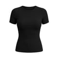 thumbnail image 6 of hoksml Women's Crew Neck Ribbed Knit T-Shirt, Short Sleeve Slim Fit Basic Casual Tee for Daily Office Wear, 6 of 6
