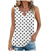 Kaemgyyd Womens Summer Tops Casual Crew Neck Sleeveless Pleated Spring Outfits Polka Dot Hollow out Dressy Work Shirt