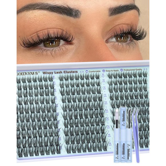 Kit de racimos de pestañas Goddvenus Wispy Lash Natural 10-16 mm