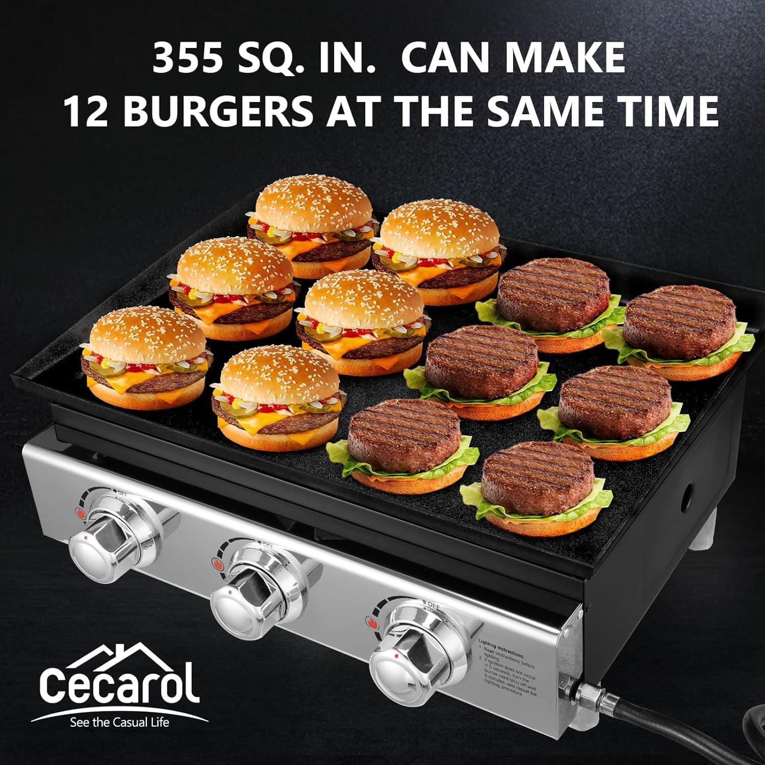 23in 3-Burner Propane Gas Griddle, 355 Sq In, 25,500 BTU For - Main Image