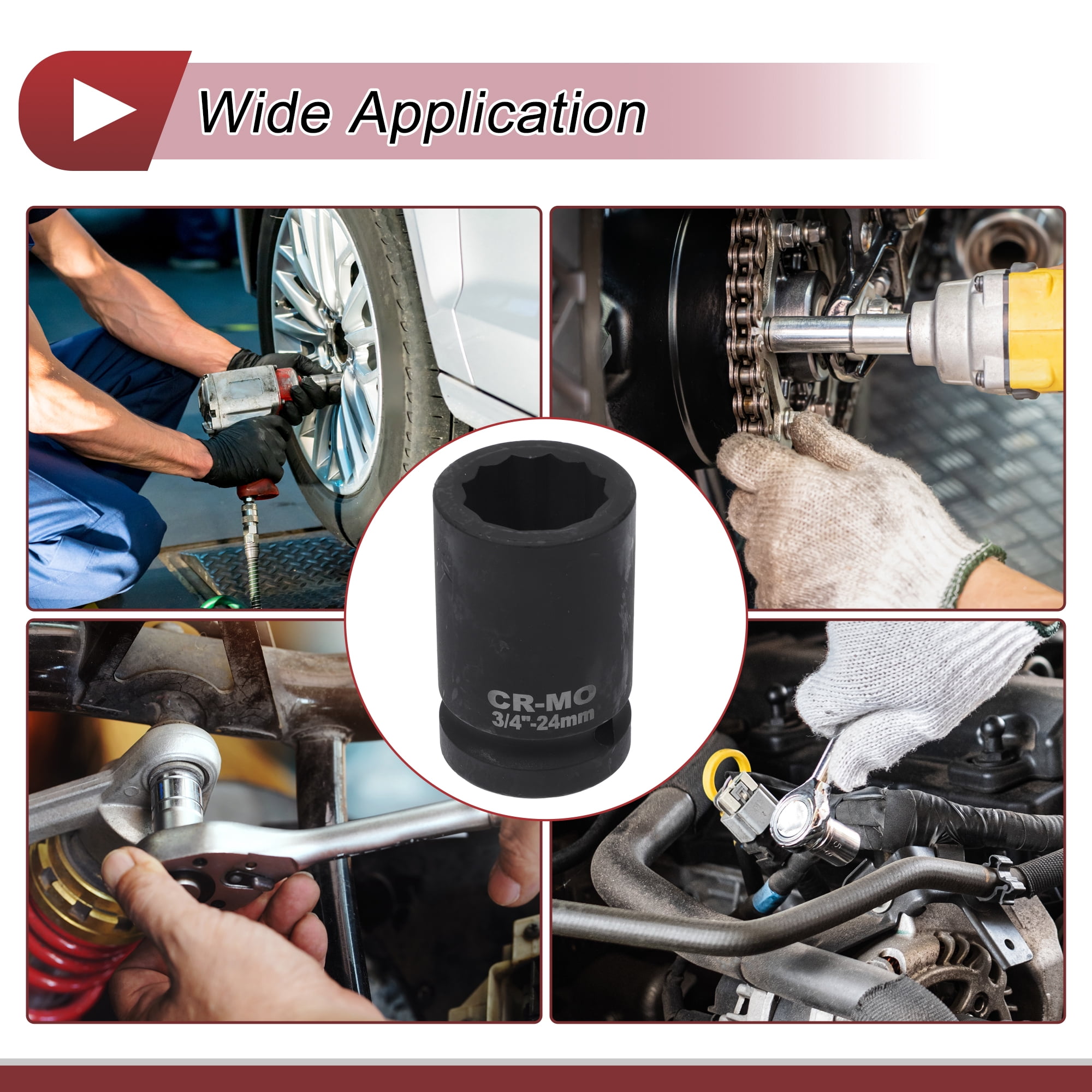 Unique Bargains 1 Pcs Impact Socket Tool 58mm Black High Carbon Steel 12 Point 24mm