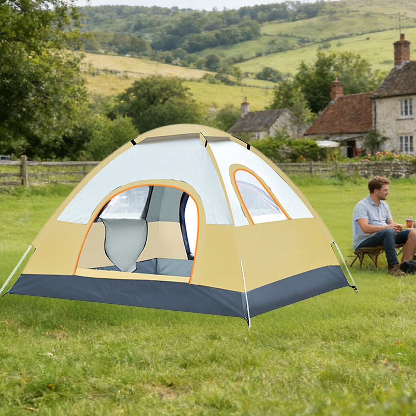 3-4 Person Automatic Pop Up Tent, Waterproof Camping Tent with Instant Setup, Spacious & Lightweight Build for Camping, Hiking, Beach Trips, Picnics, Backpacking and Outdoor Gatherings