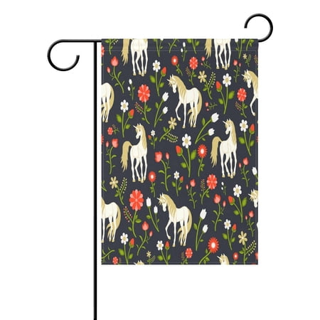 POPCreation Unicorn Floral Print Garden Flag Outdoor Flag Home Party 28x40 inches