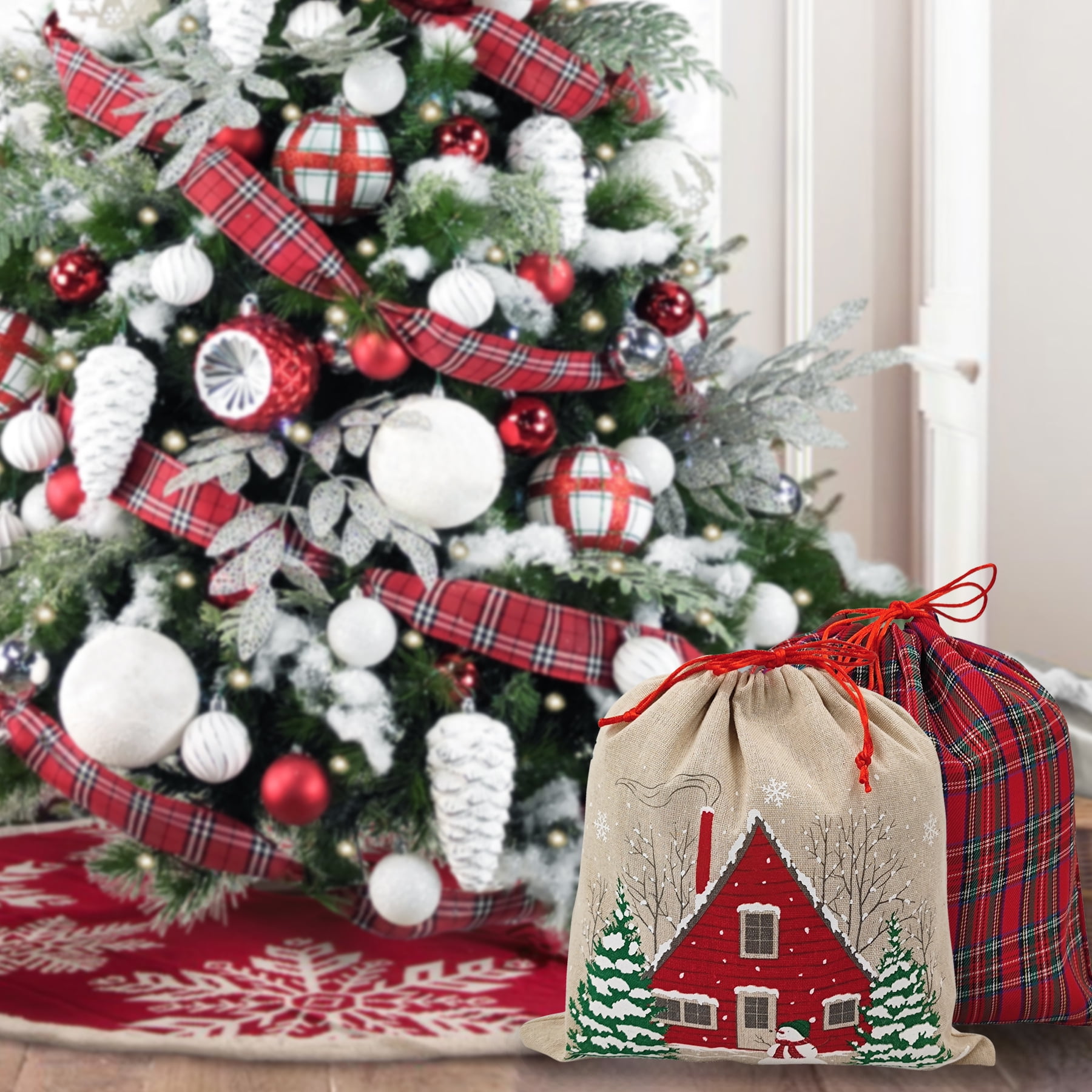 Holiday Time 2 compter sacs en tissu multi couleur avec largeur de cordon 11,5 "par hauteur 11,5" pour le stockage des emballages de Noël