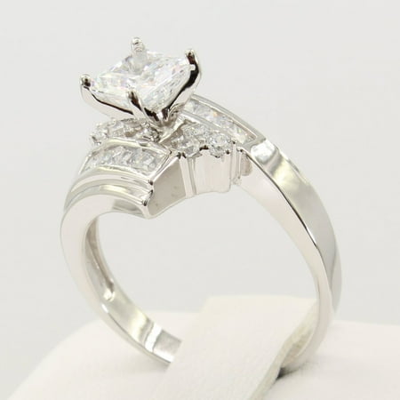 Princess Cut Pave Set - 2.00 Ct 14K Real White Gold Fancy Square Princess Cut with Princess & Round Channel Pave Set Side Stones 4 Prong Cathedral Setting Engagement Wedding Bridal Propose Promise Ring