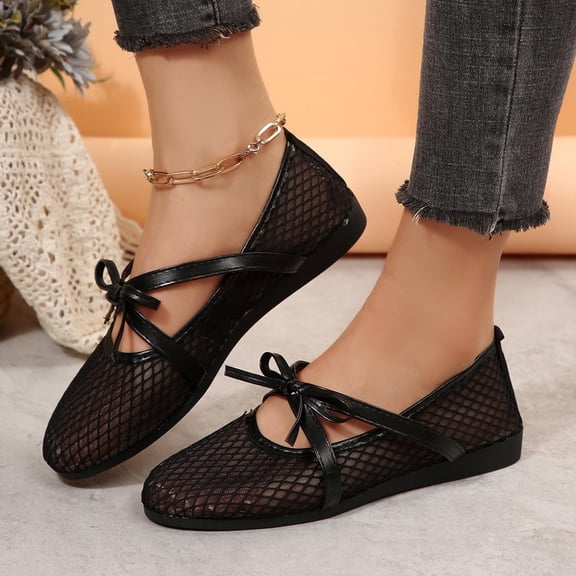 Willtoo Women's Mesh Ballet Flats Buckle Strap Comfortable Ballerina Shoes Ladies Fishnet Slip-on Casual Dress Mary Jane Flats