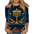 thumbnail image 2 of Craaazy Women's Loose Casual Round-Neck 3/4 Sleeve Hanukkah Print Tops Gifts, 2 of 5