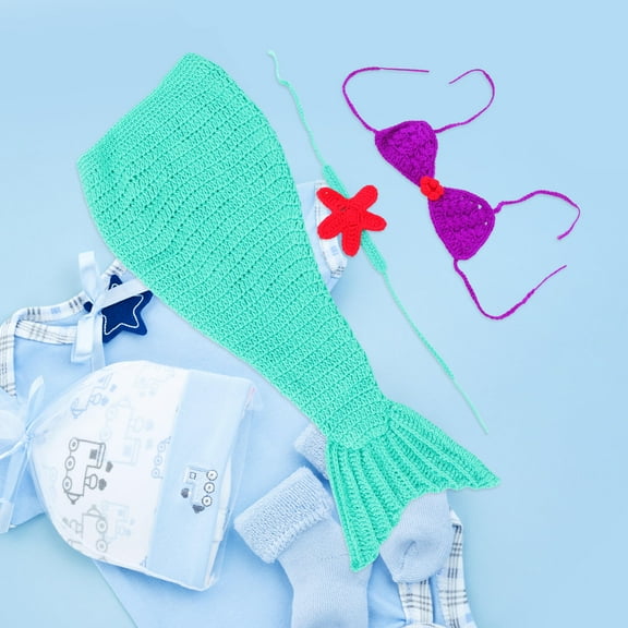 EXHUMKY and Delicate Newborn Girl Photoshoot Props Baby Knitting Mermaid Clothes Woolen Yarn 1 Set