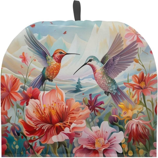 Yuosegray Flower Hummingbird Teapots Dust Cover Insulated Breakfast Pot Cover Tea Kettle Lid Home Tea Cozy for Teapot Drawstring Kettle Covers Portable Breakfast Warmer for Home Kitchen