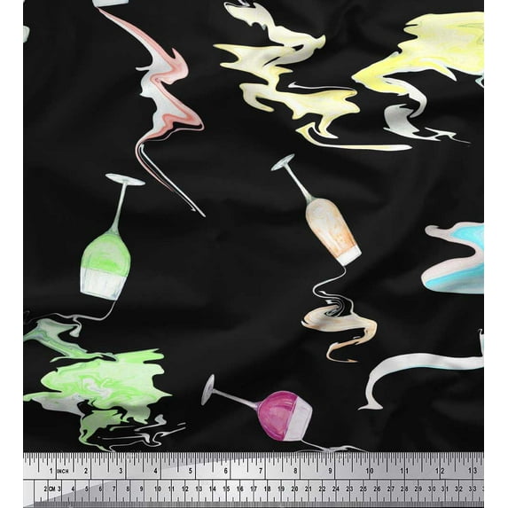 Soimoi Cotton Poplin Fabric Brush Stroke & Wine Glass Bar Fabric Prints By Yard 56 Inch Wide