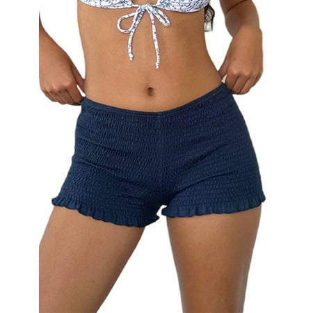 Caitzr Cute Bloomers Shorts for Women Y2k Ruffle Gingham Bottoms Low Rise Lounge Boy Shorts Plaid Mini Pj Boxers