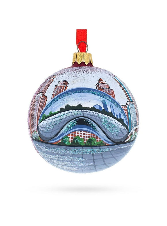 The Bean, Chicago, Illinois Glass Ball Christmas Ornament 3.25 Inches