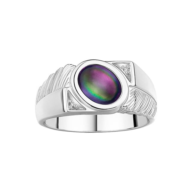 RYLOS Men's Rings Sterling Silver Cabochone Gemstone & Diamond Designer Alexandrite Rings For Men Size 13