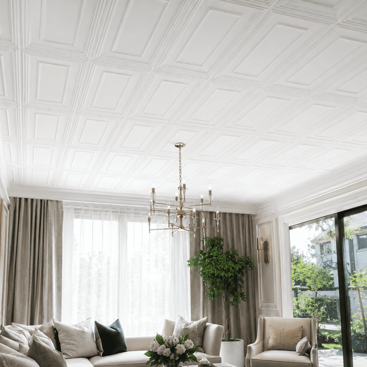 Yeslife 12pcs 24x48 in PVC Drop Ceiling Tiles, White 3D Embossed, Waterproof for Grid System Glue-Up, Basement Garage Office, 96 sq ft
