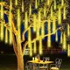 thumbnail image 5 of Juego de 1/2/4 luces de cadena de lluvia de meteoritos, 8 tubos, cascada, gotas de lluvia, carámbanos, guirnalda navideña para decoración de fiestas navideñas, 5 of 5