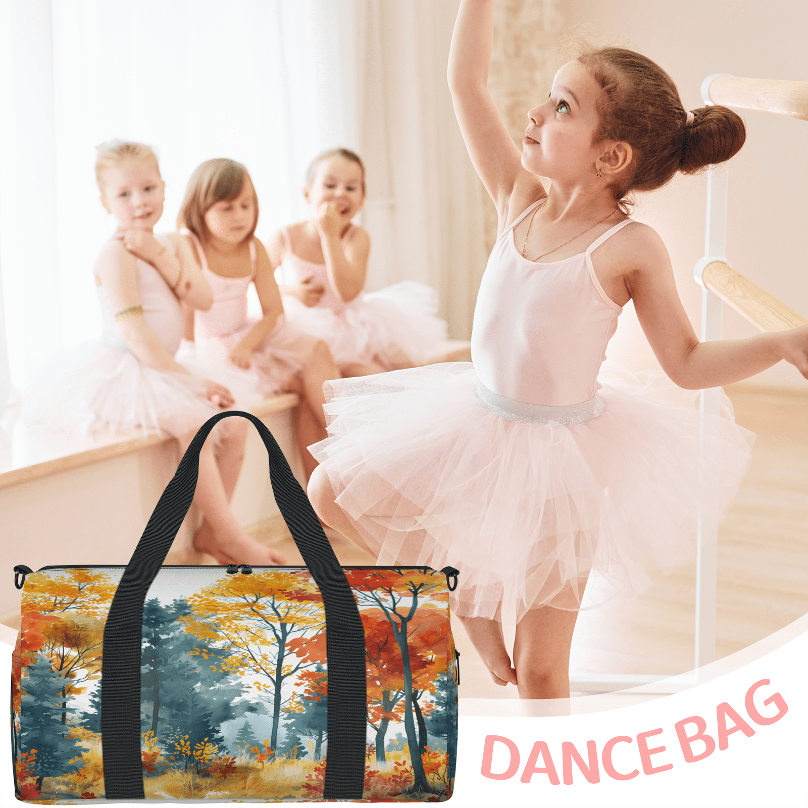 Herdesigns Autumn Forest Tree Travel Duffle Bag Sports Yoga Weekender Overnight Carry on Workout Bags Lightweight Waterproof Gym Tote Bag for Women