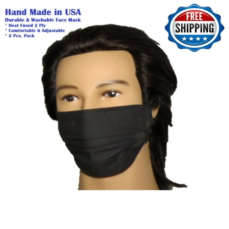 2 Pack Double Ply USA Made Washable & Reusable Durable Face Covering Color Black