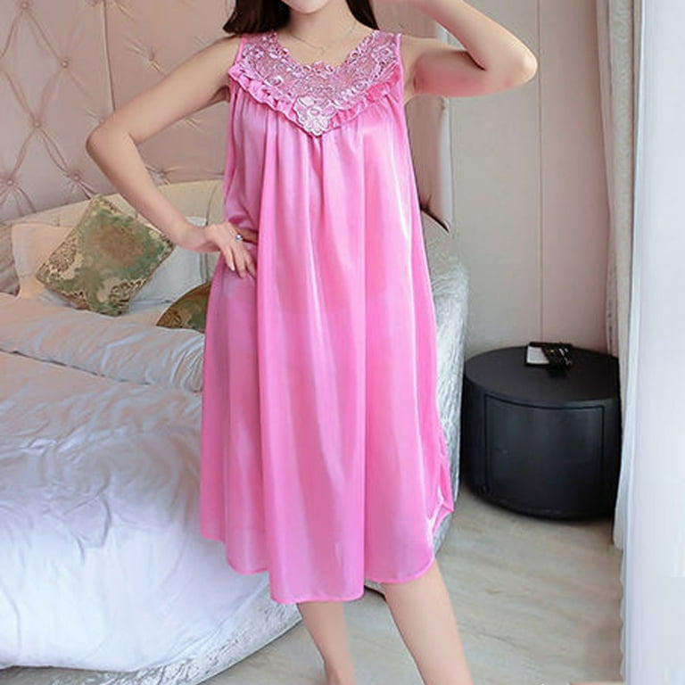 GYS Women's Bamboo Sleeveless Nightgown - V-Neck Sleep Dress, Soft & Breathable (L, Raspberry Pink)