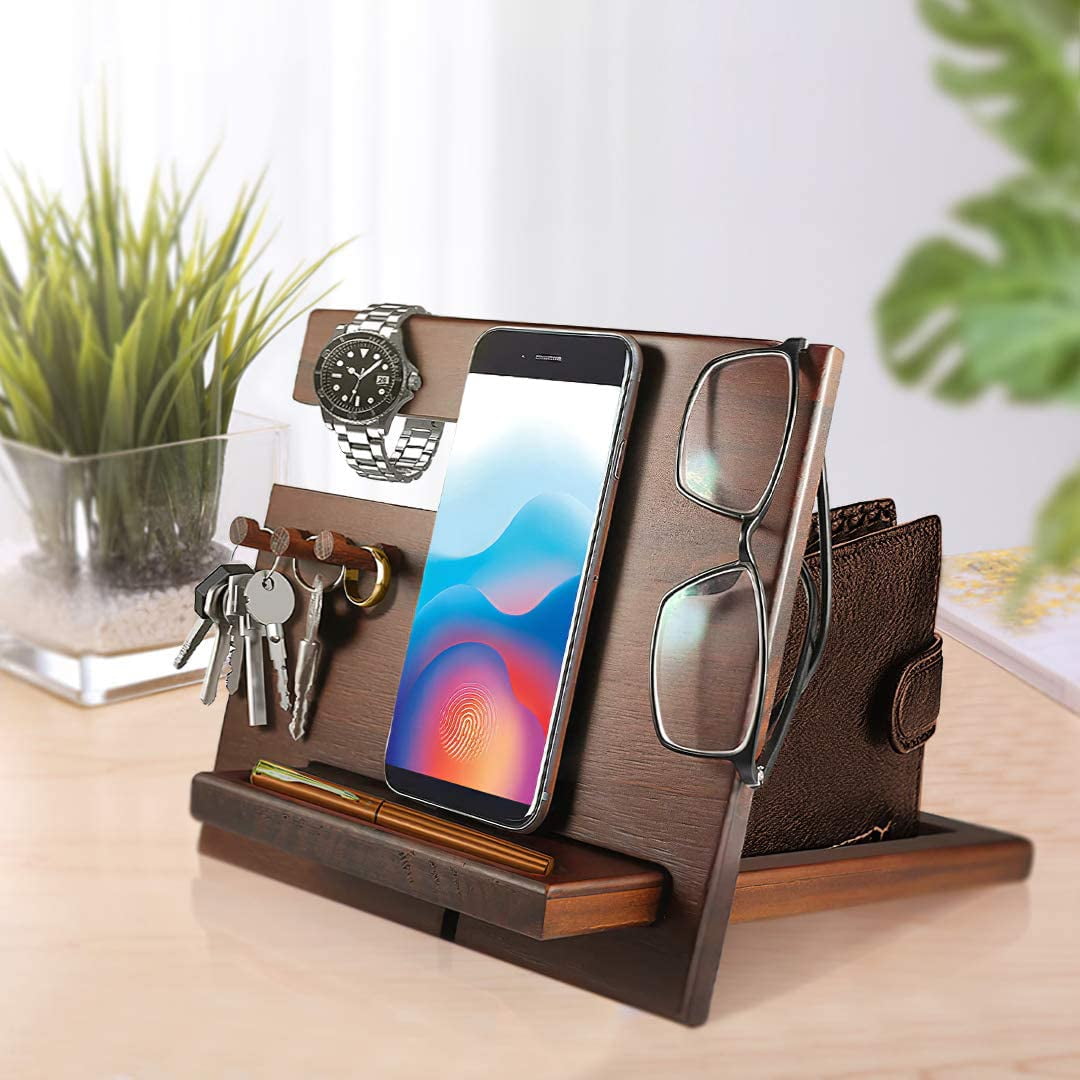 Samrion Personalized Gifts for Men - Handmade Accessories Desk Organizer  with Rotating Phone Stand, Watch Holder - Unique Gift Ideas for Husband 