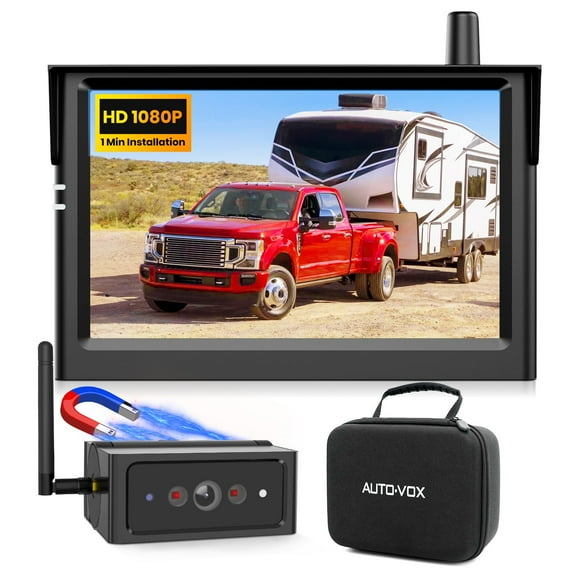 AUTO VOX Wireless Backup Camera Magnetic: 5&quot; Portable No Wiring 1 Min Install Trailer Hitch Camera, HD 1080P 2-Split Car Monitor &amp; IR Night Vision Back Up Camera Systems