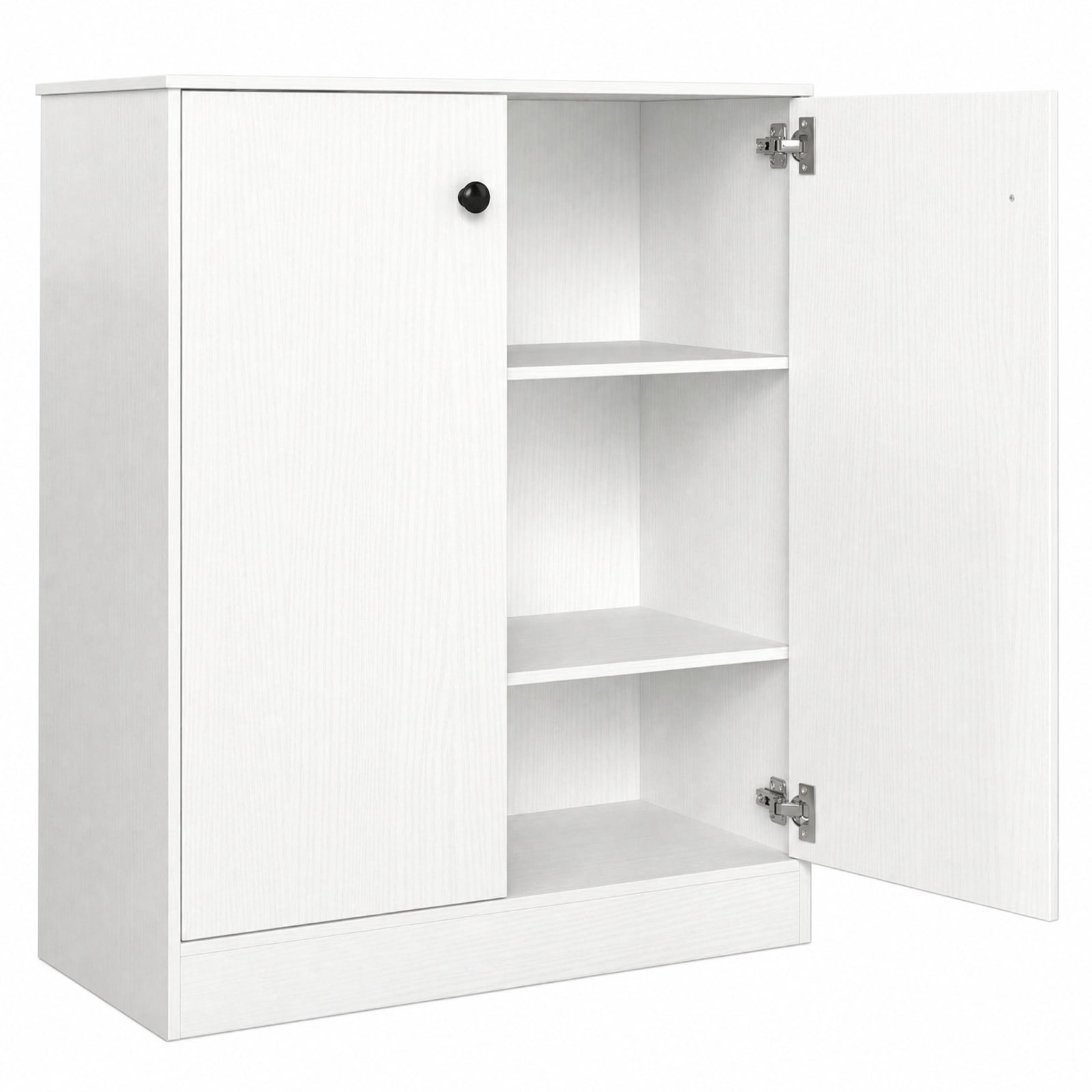 Furnibear 2 Door Accent Storage Cabinet with 3 Tier Shelf and Countertop Buffet Sideboard for Living Room Entryway and Kitchen, White