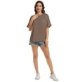 thumbnail image 3 of Women Oversized T-Shirt Round Neck Pull On T-Shirt Basic Casual Loose Fit Workout Tops, 3 of 7