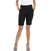 HDE Pull On Bermuda Shorts For Women Mid Rise 10" Inseam Shorts with Pockets Black - XXL