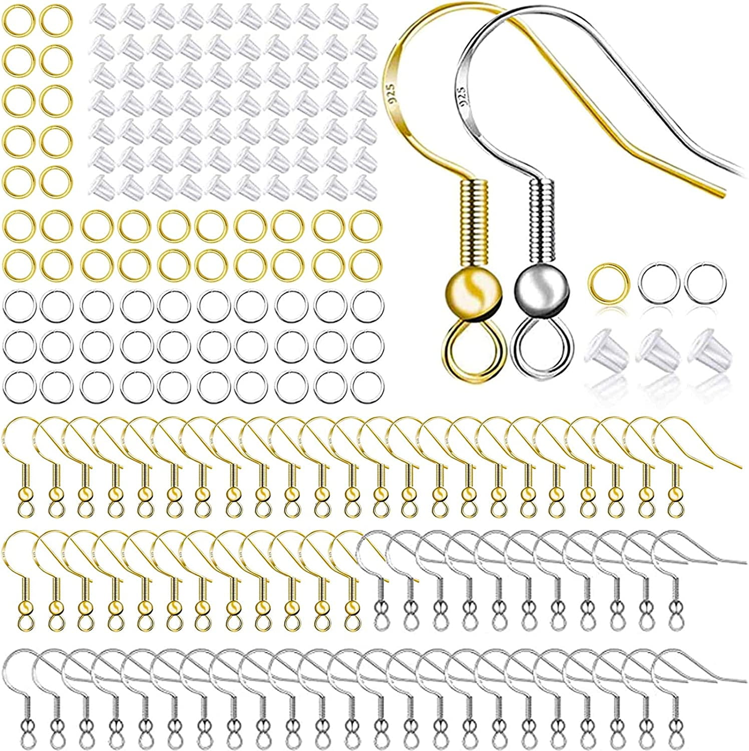 XKCWXY 925 Earring Hooks,240Pcs Earring Making Kit with Hypoallergenic Earring  Hooks,Jump Rings and 2 Different Clear Rubber Earring Backs for DIY Jewelry  Making(Silver+Gold) - Yahoo Shopping