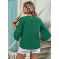 thumbnail image 5 of Round Neck Lace Irregular Three-Quarter Sleeve Top Green M, 5 of 8