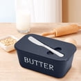 thumbnail image 7 of BUTOMKY Butter Dish with Lid - Plastic Butter Storage Container, Large Countertop Butter Keeper for Refrigerator & Kitchen (Includes Butter Knife) White Blue, 7 of 7