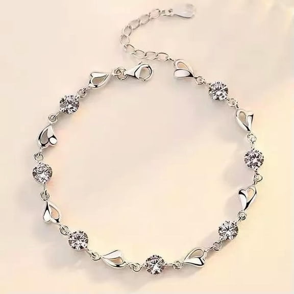 GKNET Fashion 925 Silver Crystal Heart Bracelet Women Silver Bracelet Jewelry