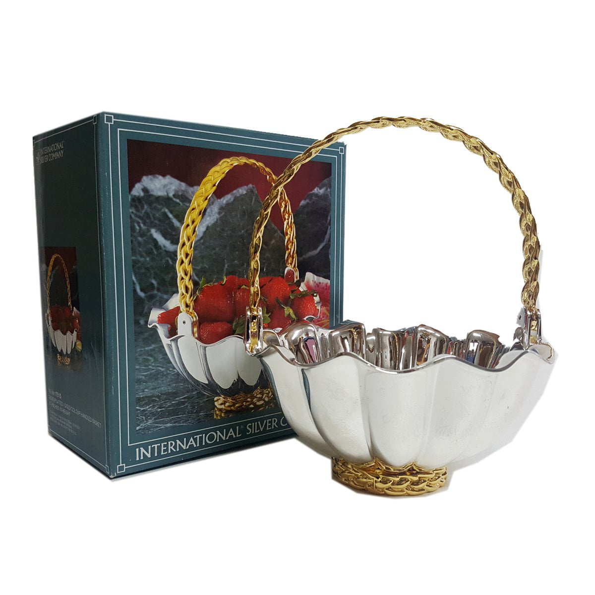 Details about   International Silver Silverplate Heavy Round Scallop Gold Rope Handled Basket 