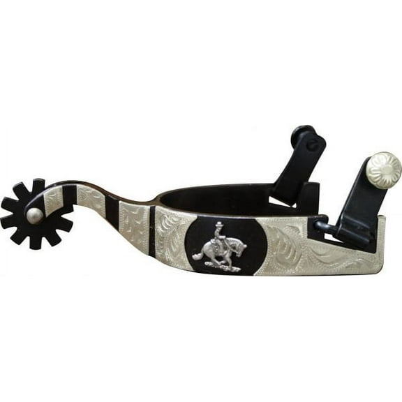 Showman Black Steel Spurs w/ Silver Reining Horse & Accents