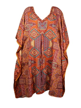 Mogul Women's Russet Print Silk Tunic Kaftan, Luxurious Caftan dress, Oversized Boho DRESS, Gift for Mom