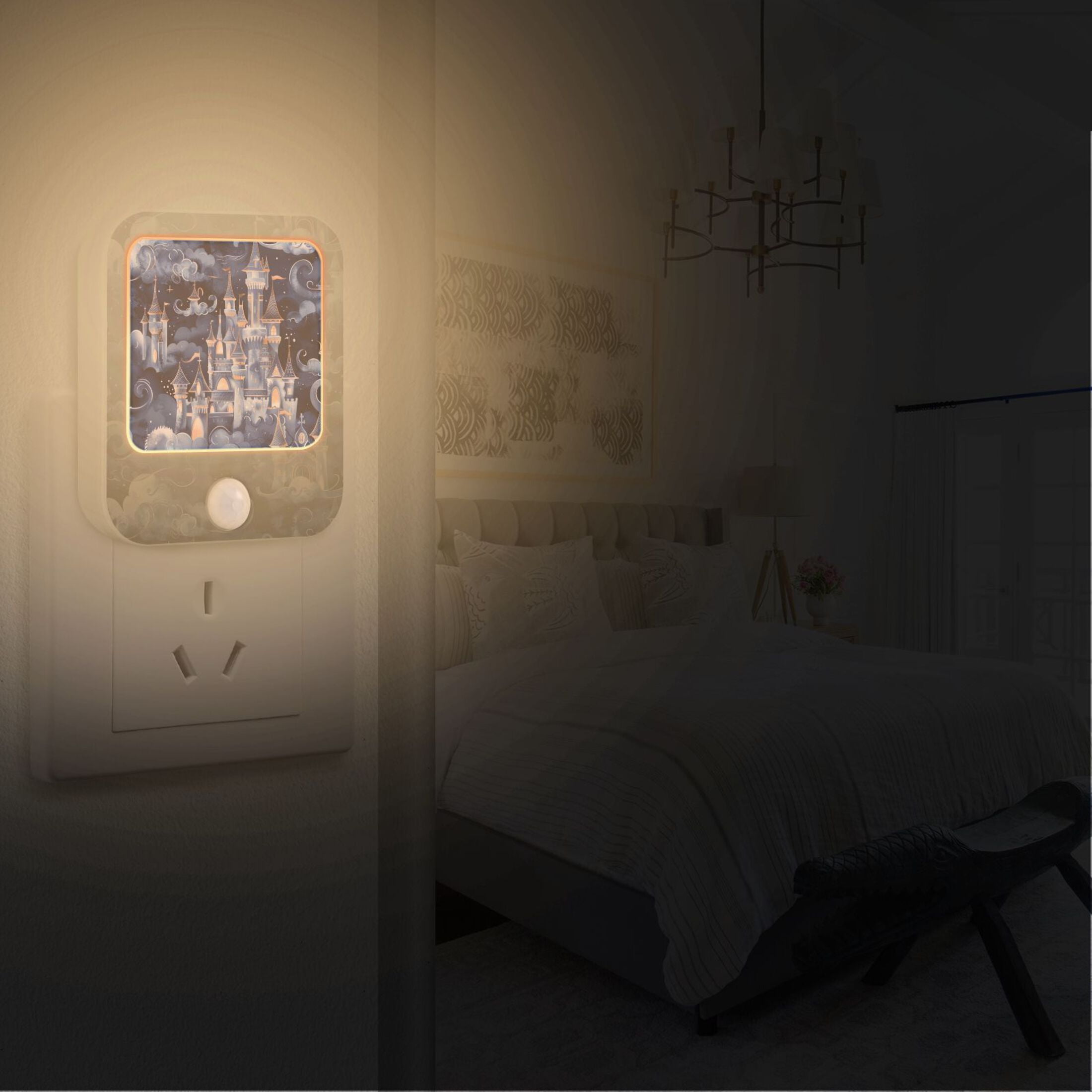 Fairy Castle Night Lights Plug into Wall LED with Auto Light Sensor Warm Light for Kids Hallway Bedroom Living Room Kitchen Bathroom Set of 2