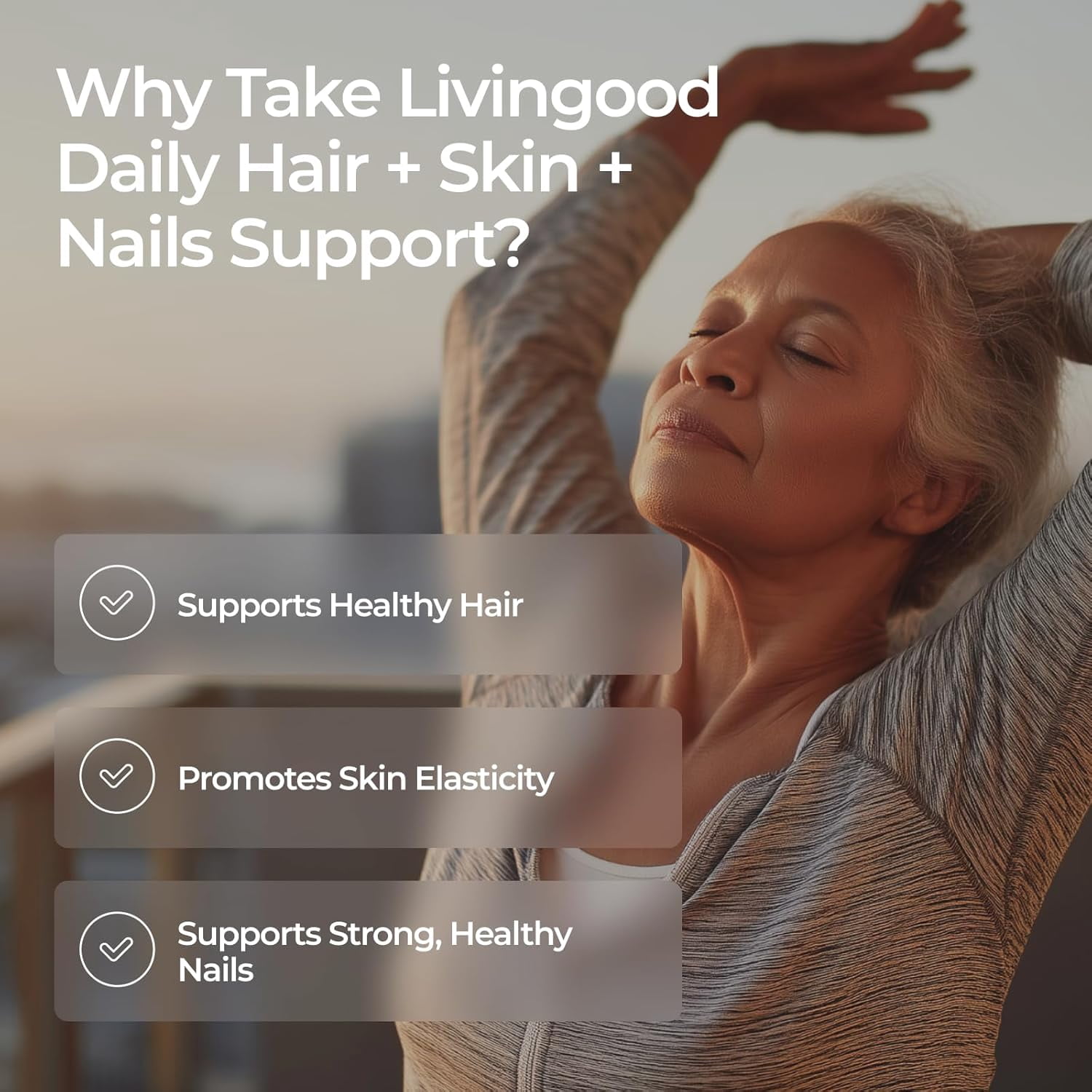 Livingood Daily Hair, Skin & Nails Supplement, 14-in-1 Formula with Biotin, Collagen, Keratin, Bamboo, Selenium, Folate, B12, Zinc and More, Beauty Supplement for Women & Men, Gluten Free, 60 Capsule